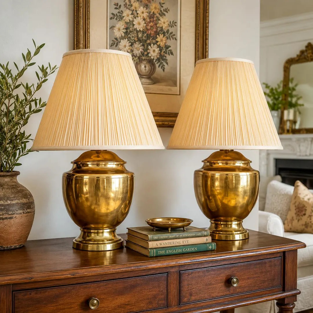 Vintage Brass Ginger Jar Lamps Pair With Pleated Shades | Hollywood Regency Table Lamps - Etsy | Etsy (Global)