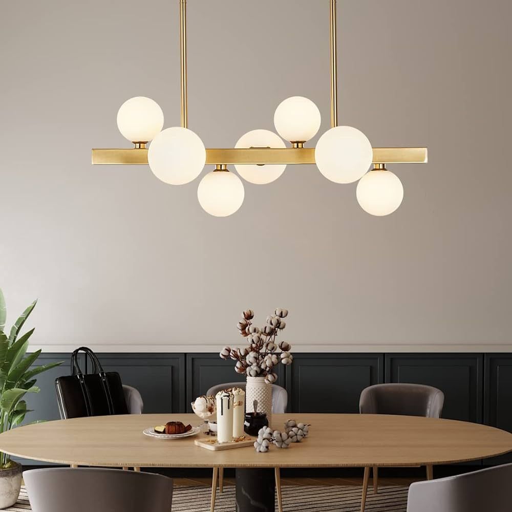 BOKT Modern Gold Hanging Chandelier 7-Lights Frosted Glass Globe Pendant Personalized Molecular M... | Amazon (US)