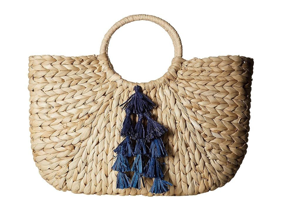 Hat Attack Round Handle with Cascade Tassel Trim (Natural/Blues) Handbags | Zappos