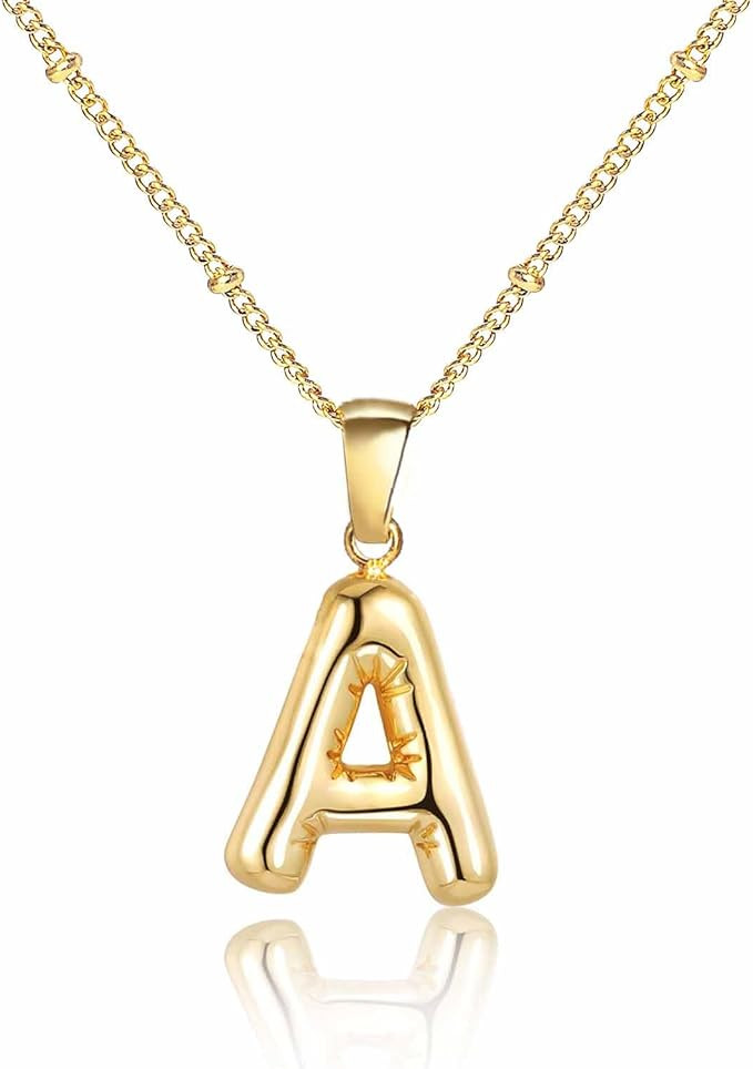 TOLOWOBK Bubble Initial Necklace for Women Girls Chunky Gold Bubble Letter Necklace 18K Gold Plat... | Amazon (UK)