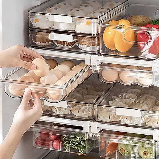 Goonidy Refrigerator Organizer Bins - Large Capacity Egg Holder Tray for Refrigerator, Clear Plas... | Amazon (US)