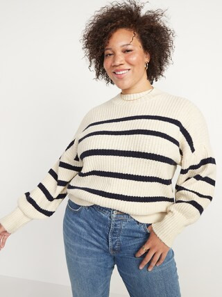 Mock-Neck Striped Shaker-Stitch Sweater for Women | Old Navy (US)