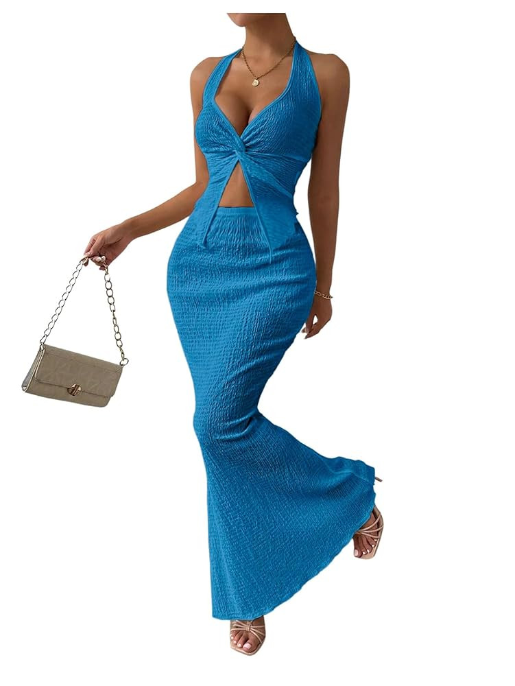 SOLY HUX Women's Two Piece Outfits Twist Front Halter Cami Tops and Skirt Summer Set | Amazon (US)