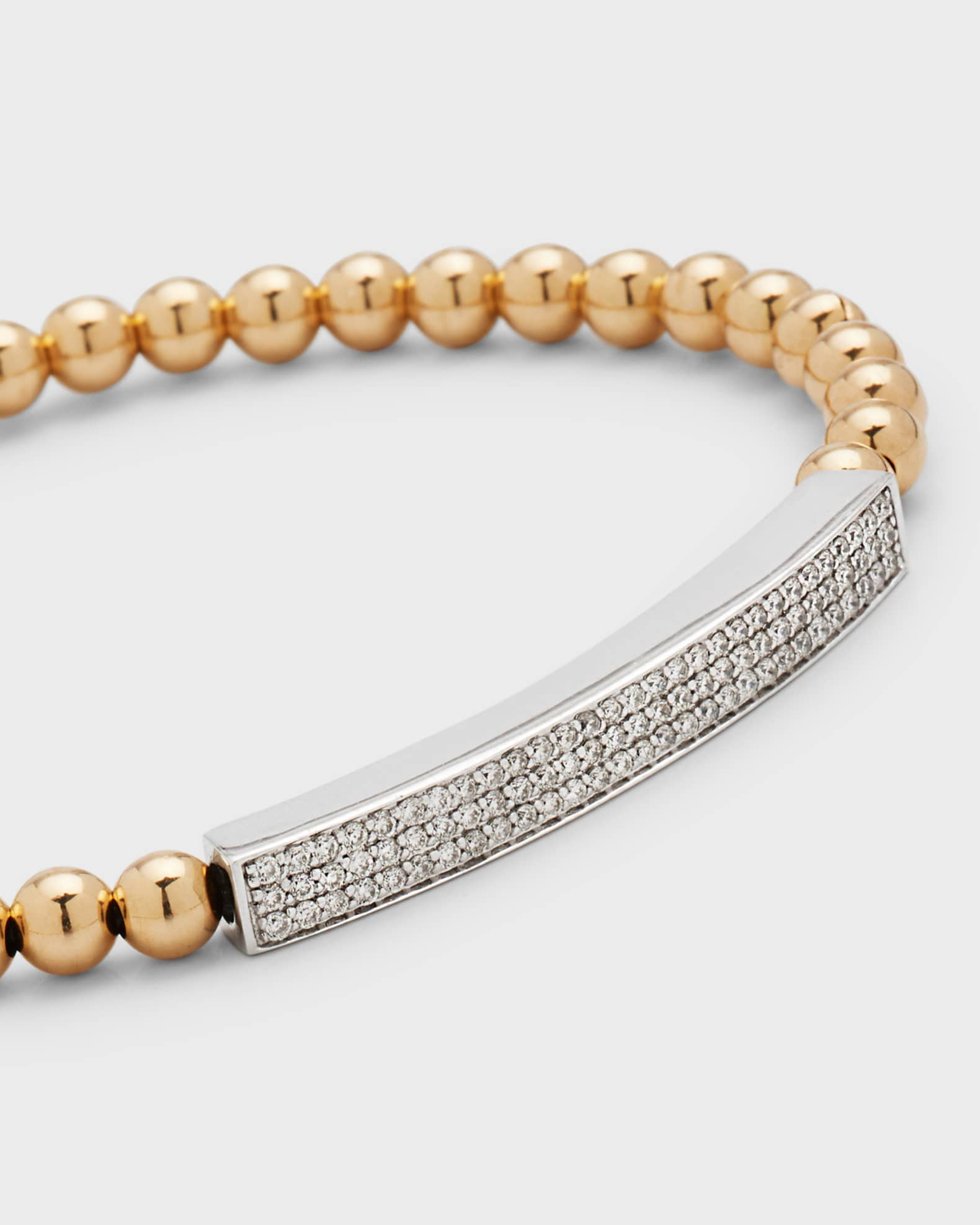 Sydney Evan 14K Three-Row Pave Bar on Bead Bracelet | Neiman Marcus