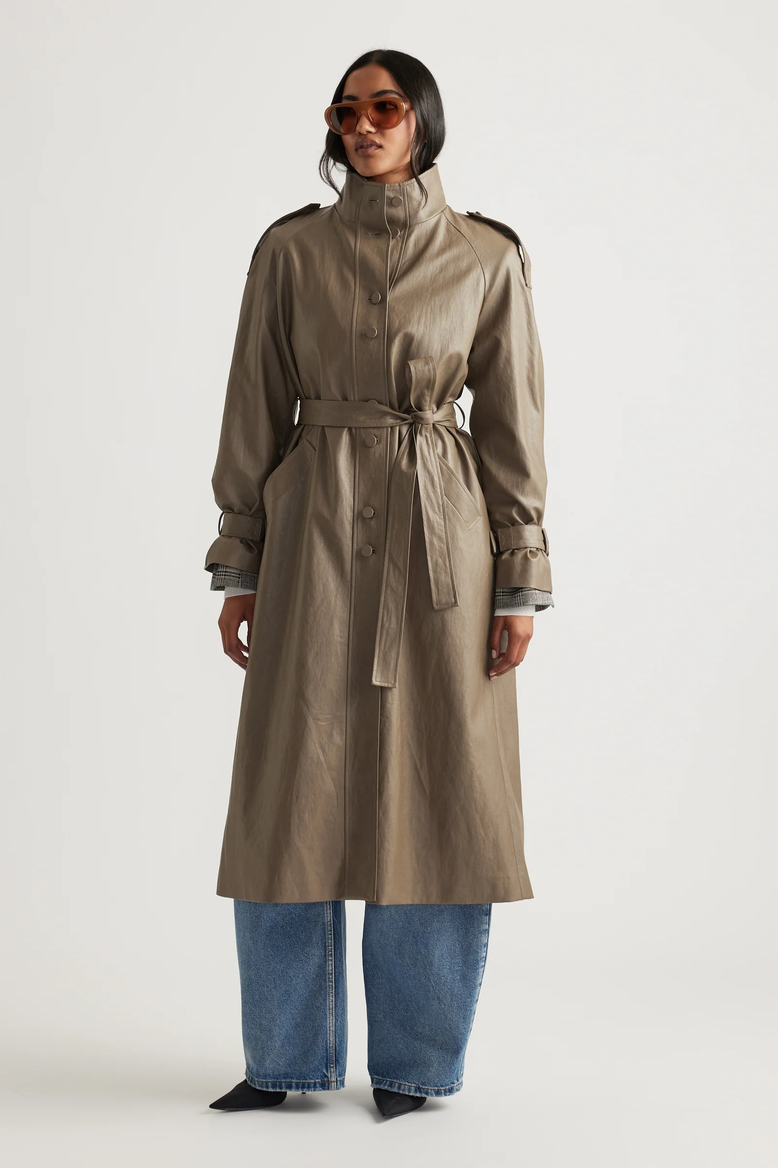 Sophie Faux Leather Trench  - Taupe | DECJUBA