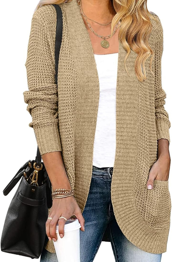 MEROKEETY Womens Long Sleeve Open Front Cardigans Chunky Knit Draped Sweaters Outwear | Amazon (US)