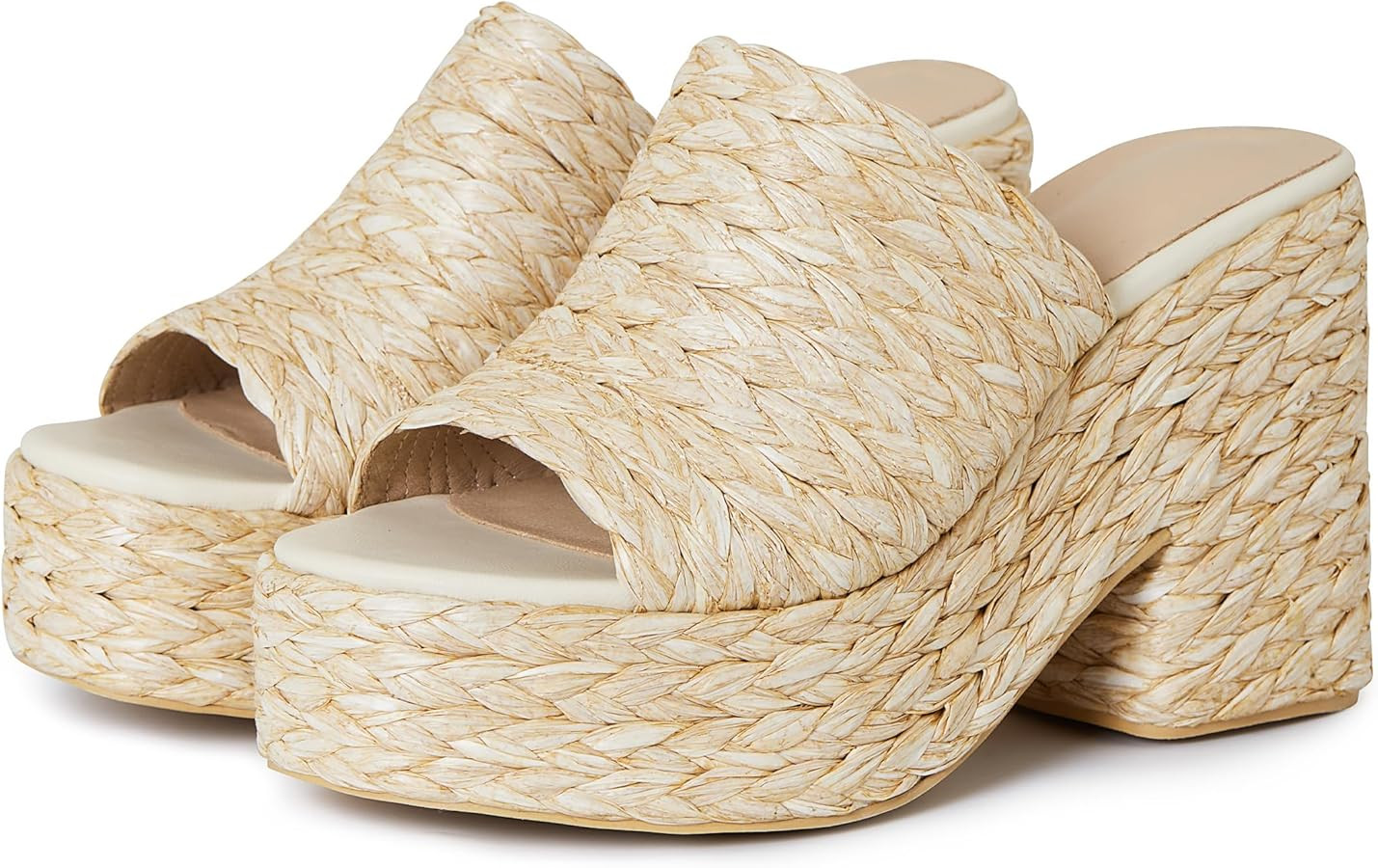 CYNLLIO Platform Sandals for Women Espadrilles Wedegs Open Toe Heels Raffia Woven Slides Chunky H... | Amazon (US)