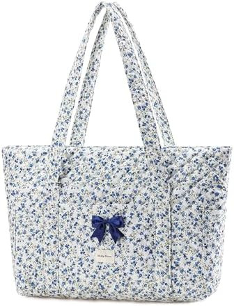 Molly Moon Quilted Tote Bag for Women, Quilted Floral Gingham Tote Bags with Zipper, Cute Bow Sho... | Amazon (US)