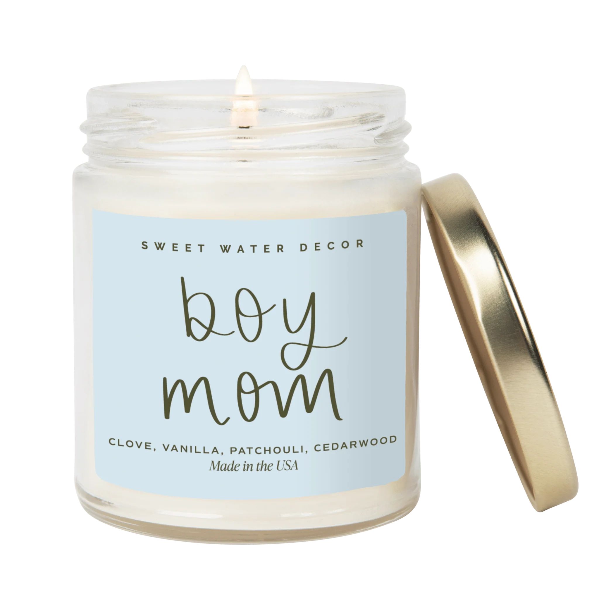 Boy Mom Soy Candle - Clear Jar - 9 oz (Palo Santo Patchouli) | Sweet Water Decor, LLC