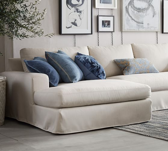 Big Sur Square Arm Slipcovered Sofa Double Wide Chaise Sectional | Pottery Barn (US)