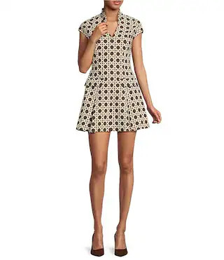 Tianna Split Collar V-Neck Cap Sleeve A-Line Mini Dress | Dillard's