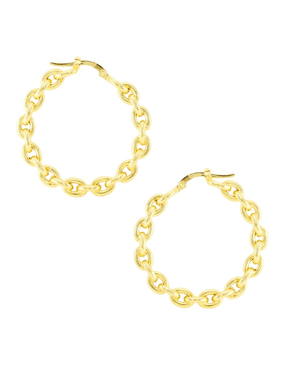 14K Yellow Gold Chain Hoop Earrings/4MM x 40MM | Saks Fifth Avenue