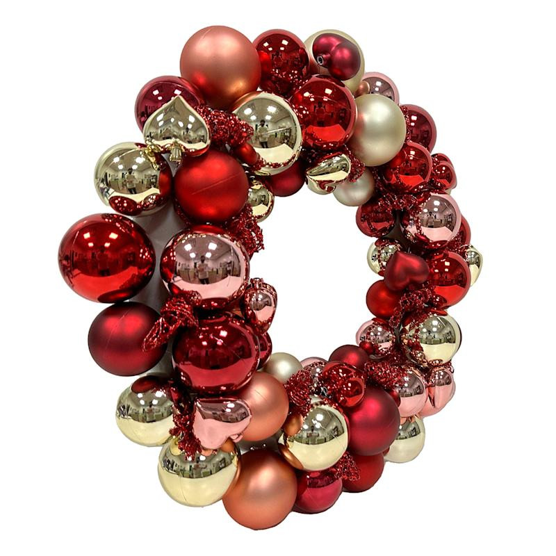 Valentine's Red Mix Ornament Ball Wreath, 15" | At Home