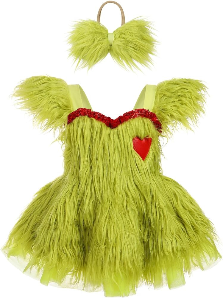 IMEKIS Baby Girl Dalmatian Cow Costume Halloween Cosplay Outfit Toddler Winter Fur Tutu Dress Hea... | Amazon (US)