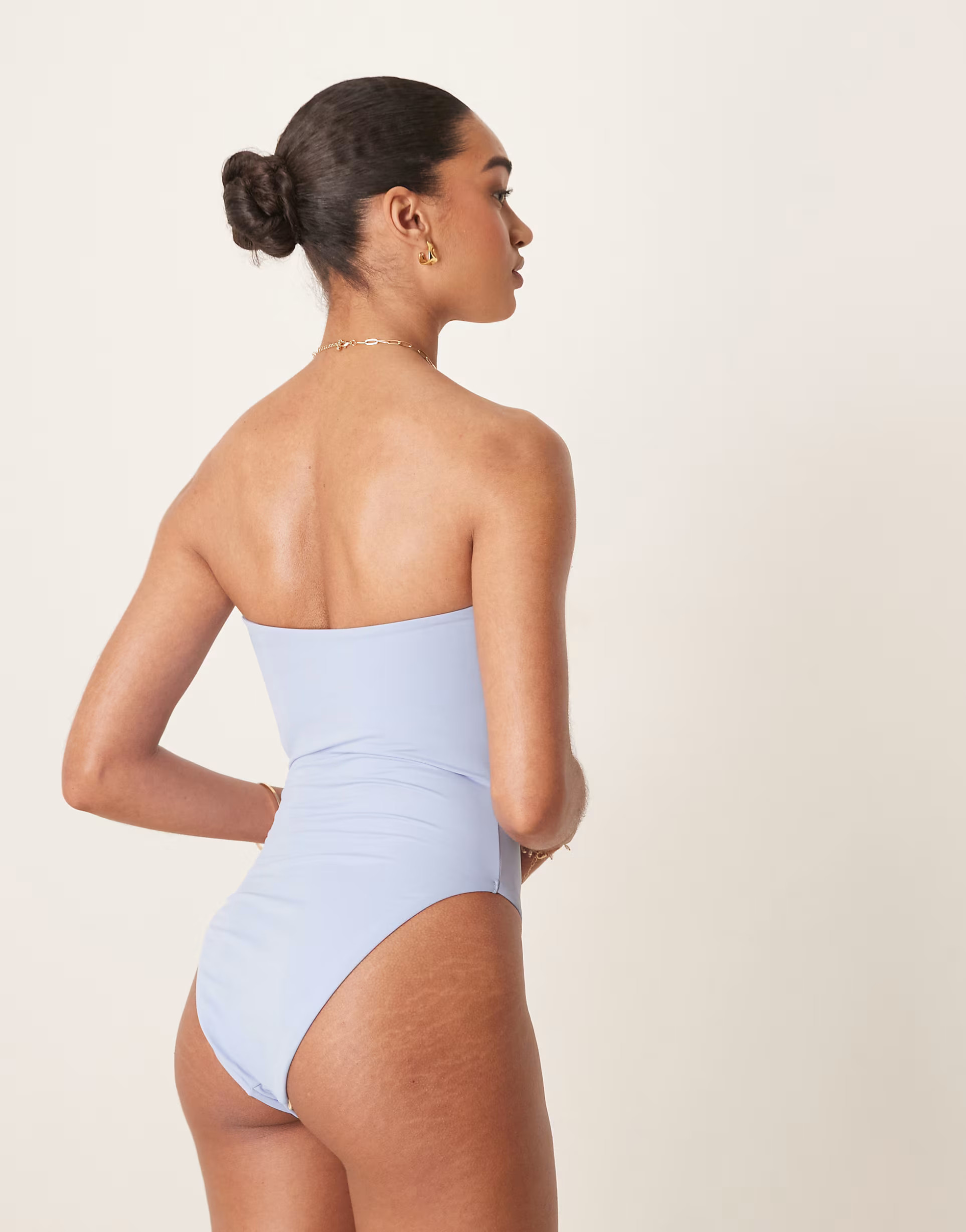 ASOS DESIGN Maya sleek padded bandeau swimsuit in blue | ASOS | ASOS (Global)