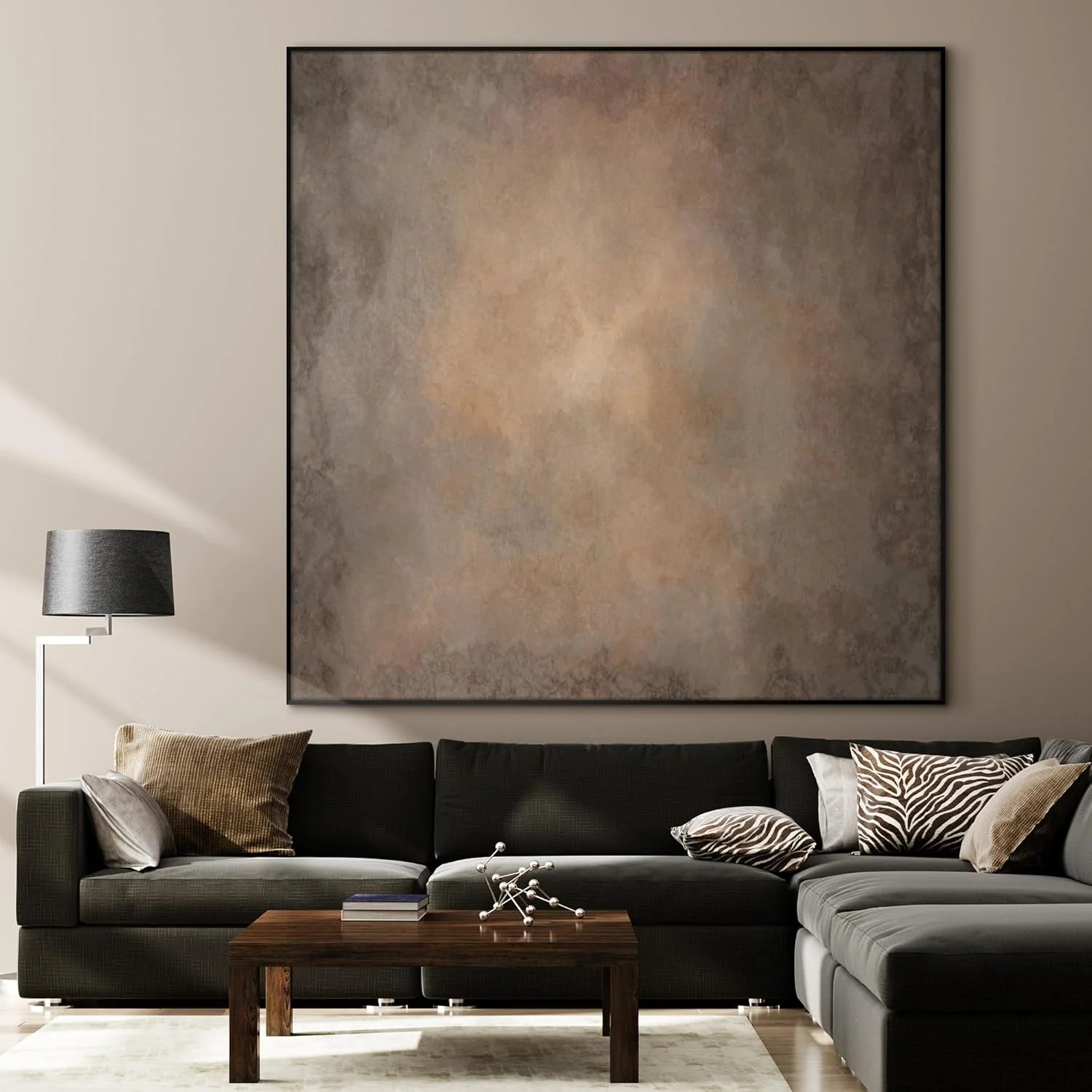 60"x60" XL Framed Wall Art - Abstract Brown and Gray Tones for Aesthetic (Frame Assembly Required... | Walmart (US)