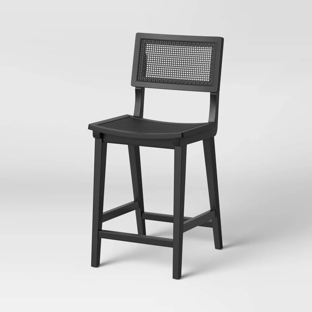 Tormod Backed Cane Counter Height Barstool Black - Threshold™: Woven Rattan, Wood Legs, Metal H... | Target