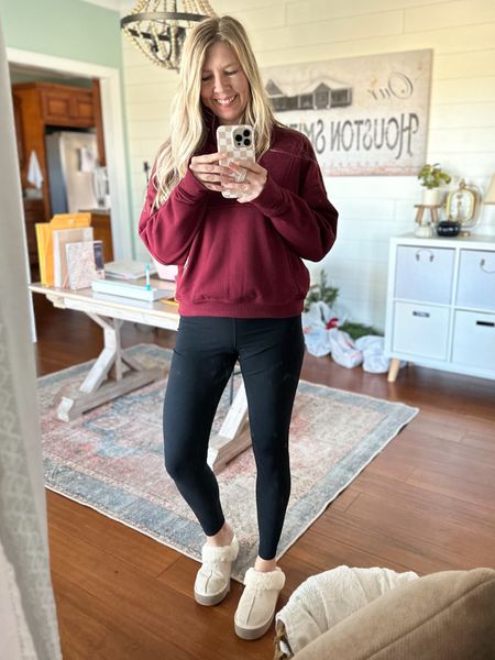 Cozy outfit for watching basketball! 🏀 love this quarter zip pullover from Walmart and the best leggings from Amazon! 

#LTKover40 #LTKSeasonal #LTKfitness
