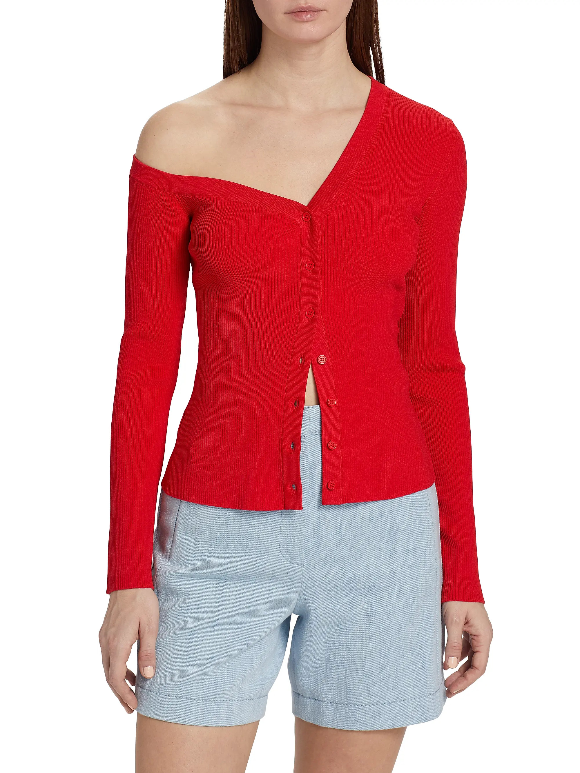Craftsman Rib-Knit One-Shoulder Cardigan | Saks Fifth Avenue