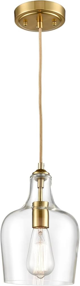 HYDELITE Modern Brushed Gold Pendant Light Fixtures Clear Glass Adjustable Cord Hanging Light for... | Amazon (US)