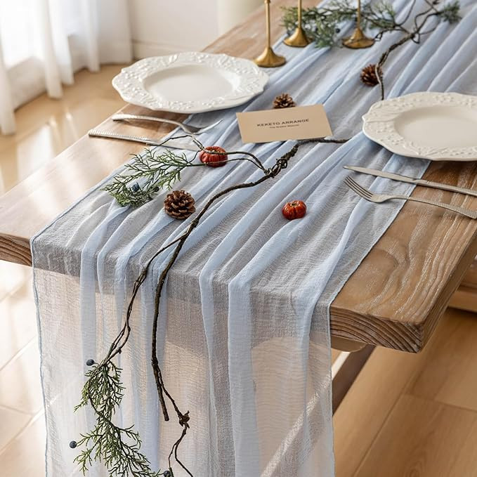 Cheesecloth Summer Table Runner Light Blue Gauze Rustic Cheese Cloth Table Runner 120 Inch 10 FT ... | Amazon (US)