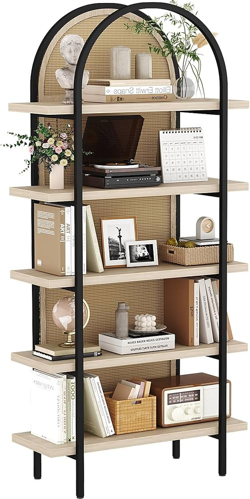 Yusong Bookshelf Rattan Arched Bookcase, 74" Tall Industrial Open Book Shelves for Living Room, M... | Amazon (CA)