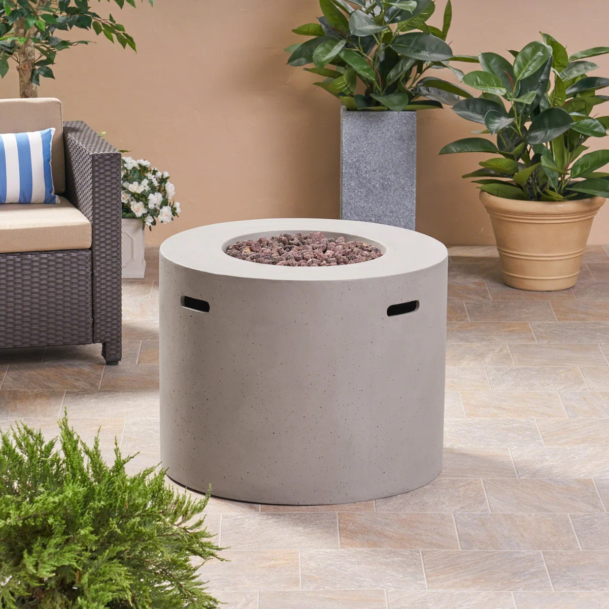 Caelan Round Concrete Propane Smokeless Fire Pit Table with Hidden Fuel Tank | Wayfair North America