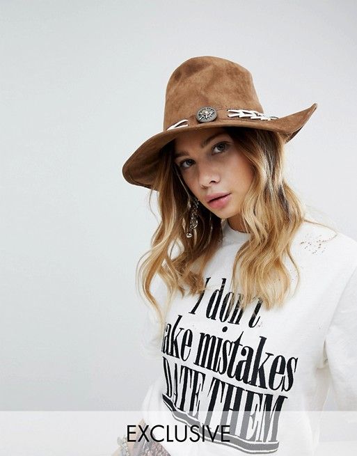 Sacred Hawk Fedora Hat With Western Details In Faux Leather | ASOS NL
