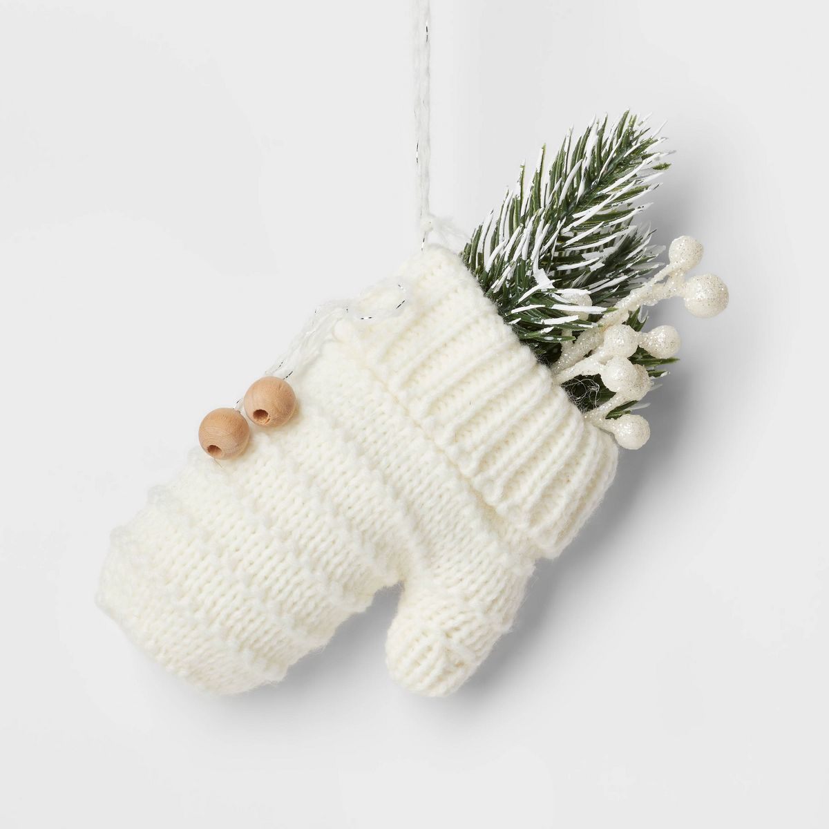 Knit Mitten with Faux Greenery Christmas Tree Ornament White - Wondershop™ | Target