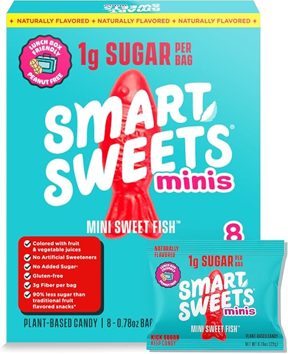 SmartSweets Sweet Fish Minis Snack Pack | 0.78 oz (Pack of 8) | Low Sugar and Calorie Sweet Gummy... | Amazon (US)