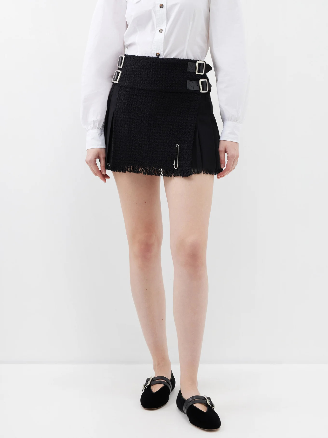 Coco frayed-edge pleated wool-gabardine mini skirt | Matches (UK)
