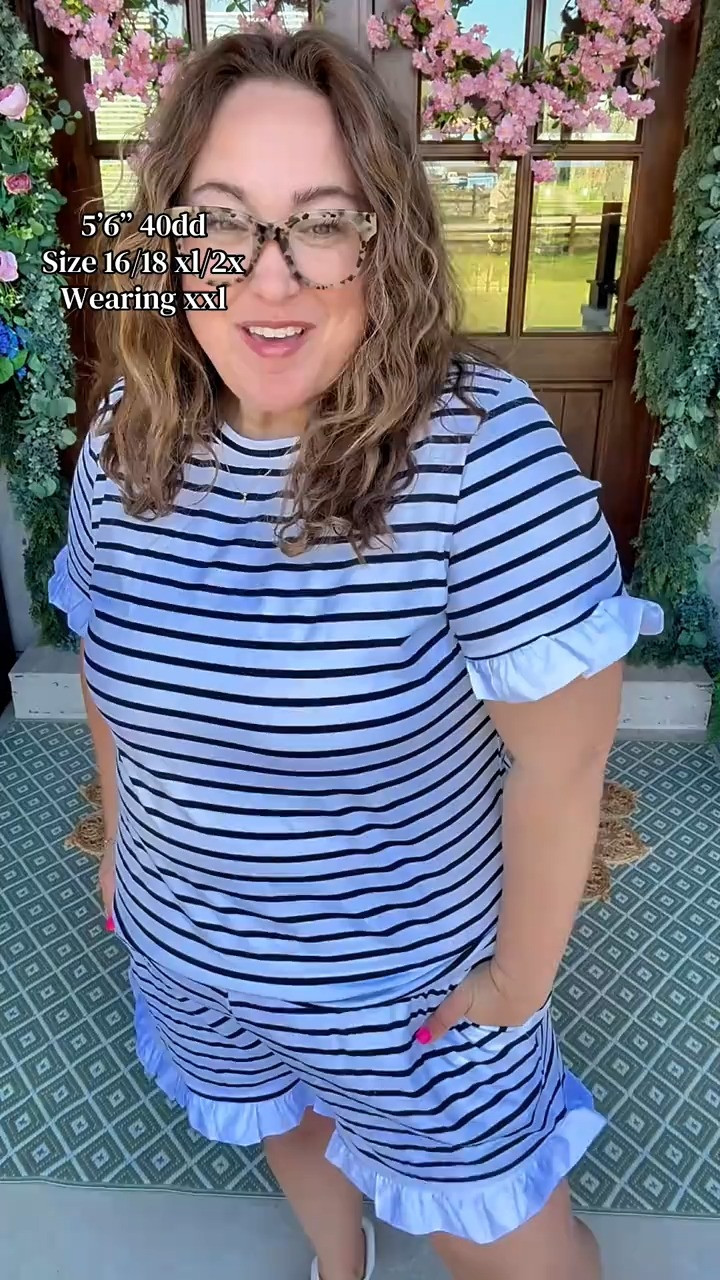 Womens 2 Piece Striped Shorts Set Ruffle Short Sleeve Tops Hight Waist Shorts Matching Sets Summer and Spring Vacation Outfits
 

 #LTKootd #LTKMidsize #LTKPlusSize