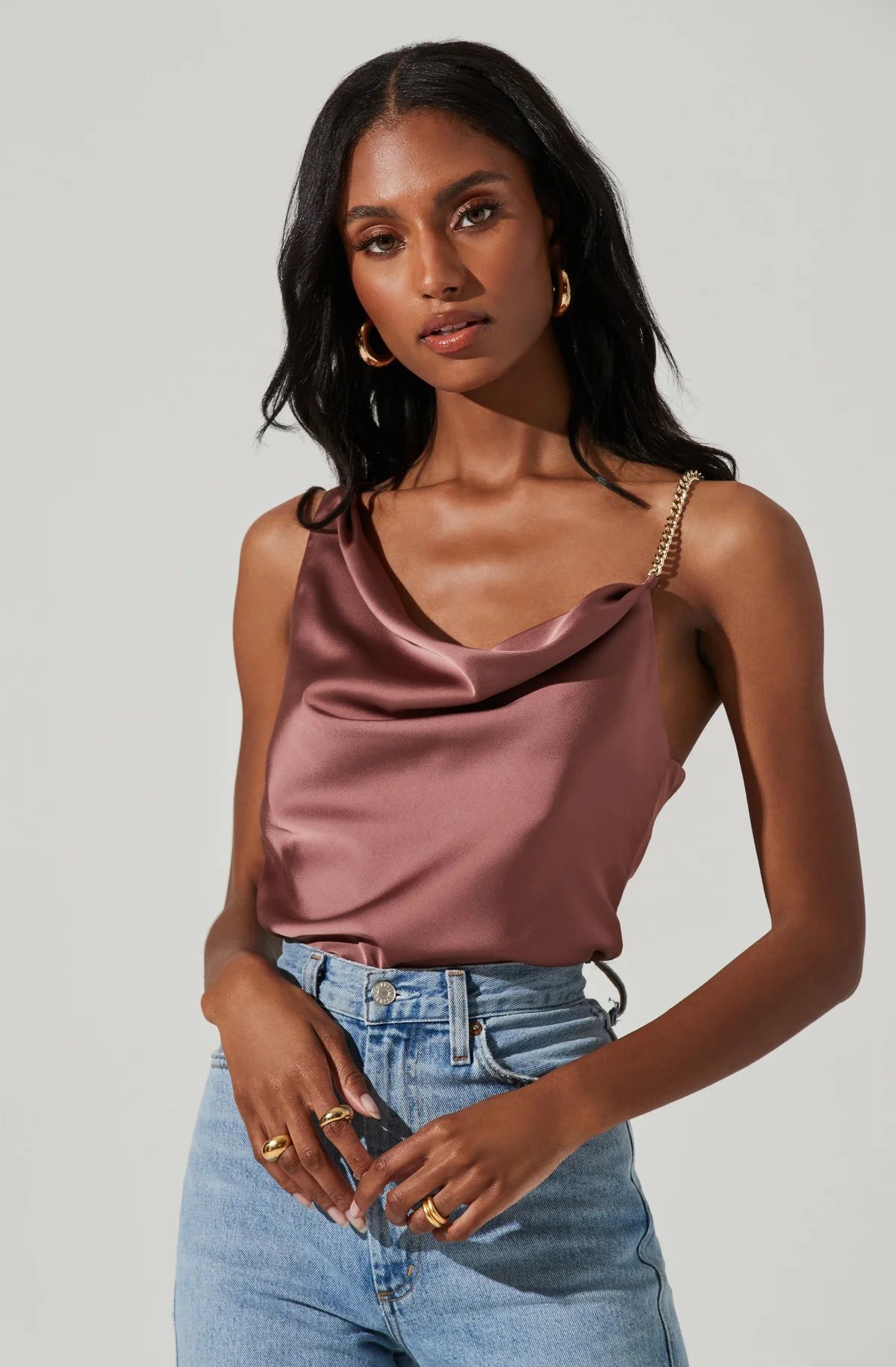 Larisa Satin Rhinestone Strap Top | ASTR The Label (US)