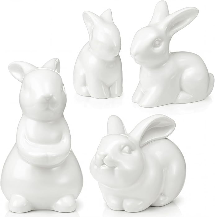 Amyhill 4 Pcs Ceramic Bunny Figurine Easter Decorations Mini White Rabbit Figurines Cute Porcelai... | Amazon (US)