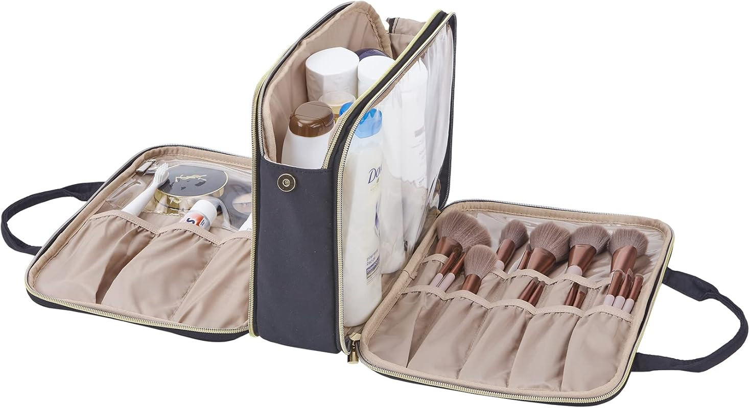 NISHEL Travel Toiletry Bag, Portable Makeup Organizer, Stand Up Cosmetic Bag, Travel Cosmetic Cas... | Amazon (US)