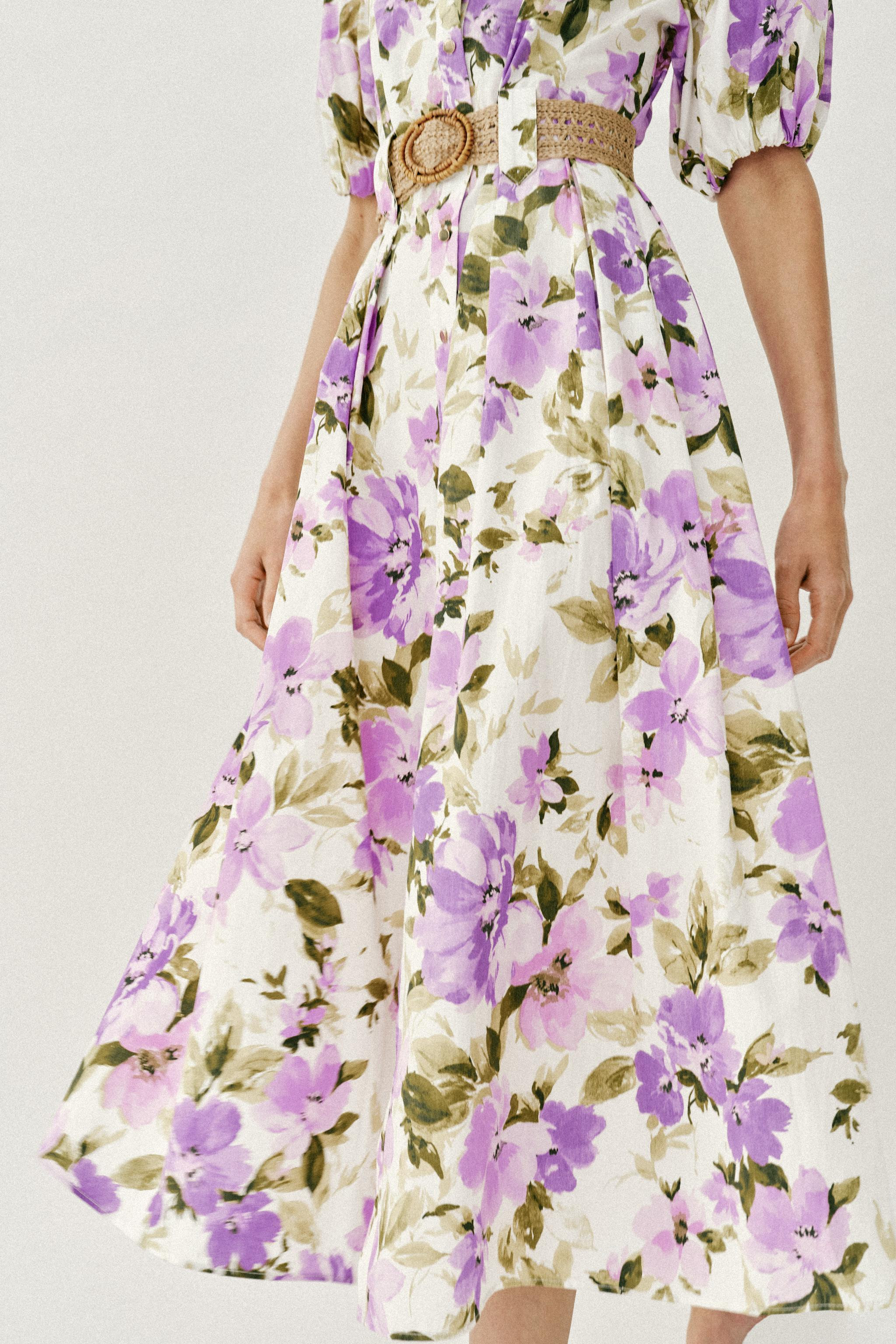 FLORAL PRINT MIDI DRESS WITH BELT | Zara UK