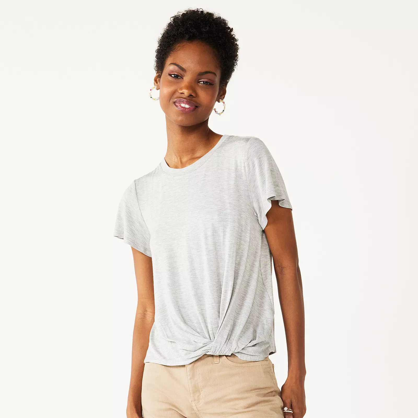 Juniors' SO Short Sleeve Twist Front Tee, Women's, Size: XS, Grey | Kohl's