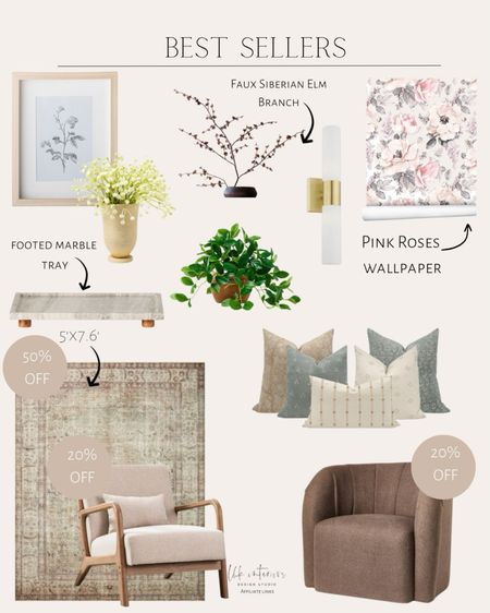 Best Sellers 
Artificial baby’s breath arrangement / large artificial trailing gentian plant / Etsy pillow combo set / modern accent chair / wild blossom art print / pink roses wallpaper / faux Siberian elm branch / footer marble tray / channeled curved back accent chair / Margot feat. Cloudpile area rug / dimmable vanity light 

#LTKsalealert #LTKhome