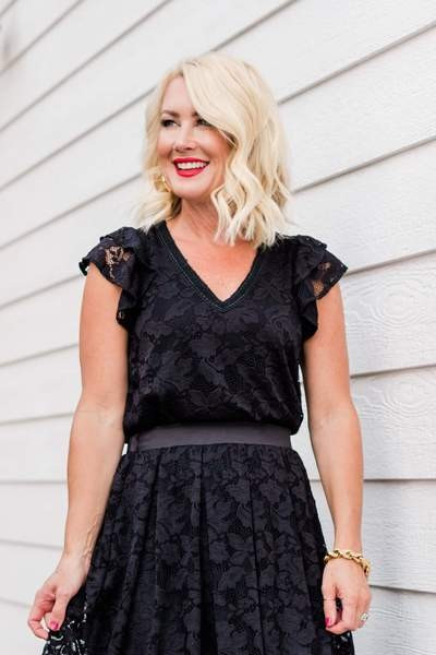 Festive Lace Flutter Sleeve V-Neck Top | Gibson