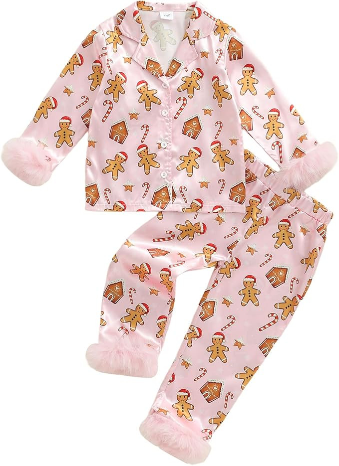 Christmas Toddler Baby Girl Boy Silk Satin Pajamas Set Button Down Pjs Kids Long Sleeve Shirt Pan... | Amazon (US)