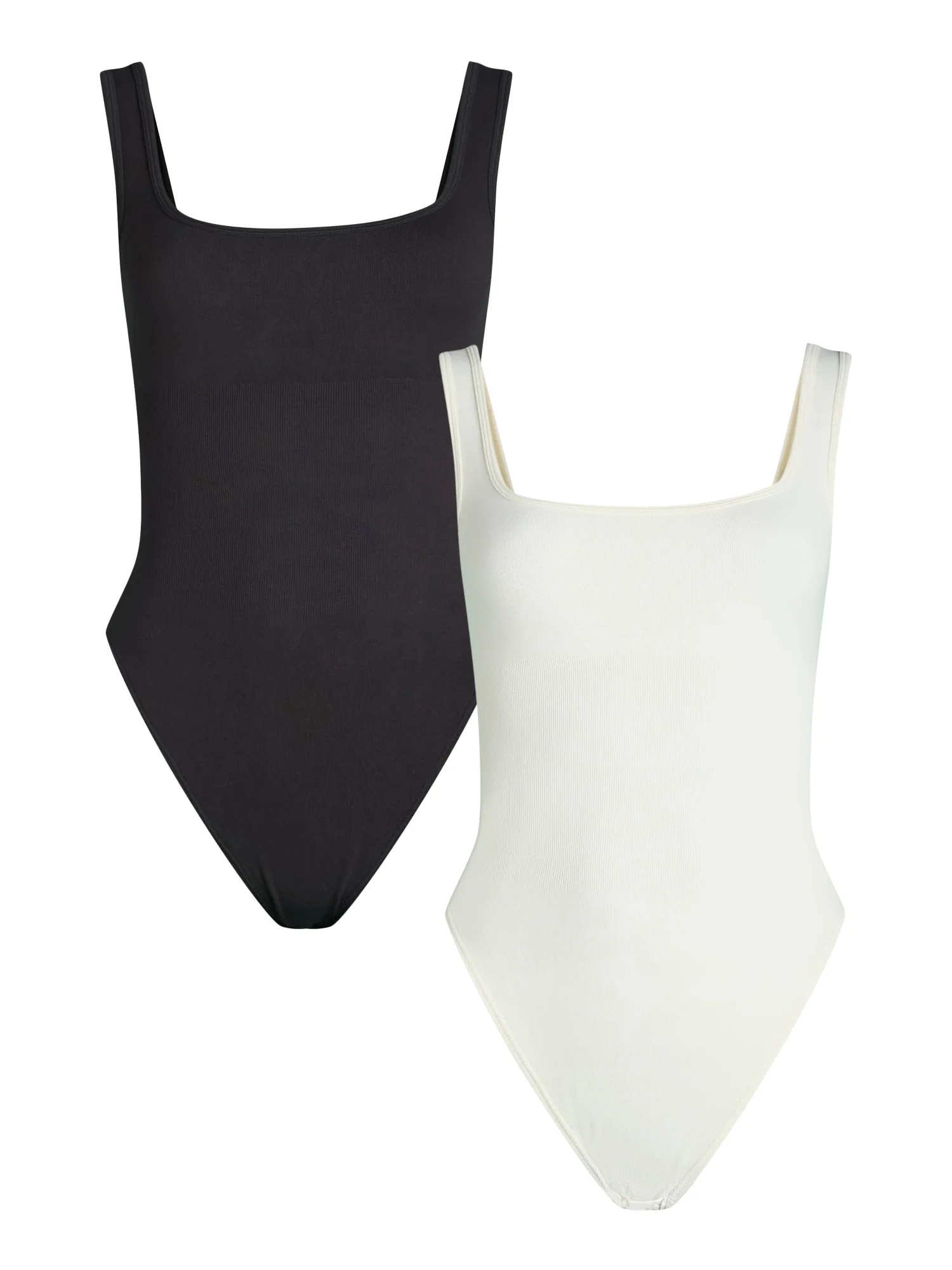 Joyspun Women's Seamless Slimming Square Neck Tank Bodysuit, 2-Pack, Sizes S-3XL | Walmart (US)