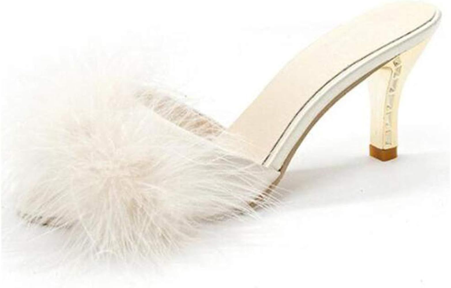 COVOYYAR Women's Feather Thin High Heels Peep Toe Fur Slippers Mules Lady Pumps Slides | Amazon (US)