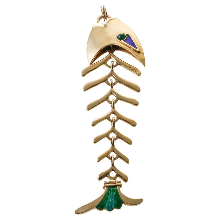 Tiffany & Co Gold Enamel Fish Bone Pendant | 1stDibs