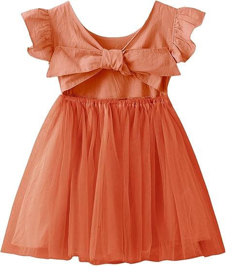 Dutebare Toddler Girls Tulle Tutu Dress Linen Ruffle Tie Back Sleeveless Kids Princess Party Dres... | Amazon (US)