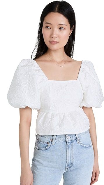 Square Neck Puff Sleeve Jacquard Top | Shopbop