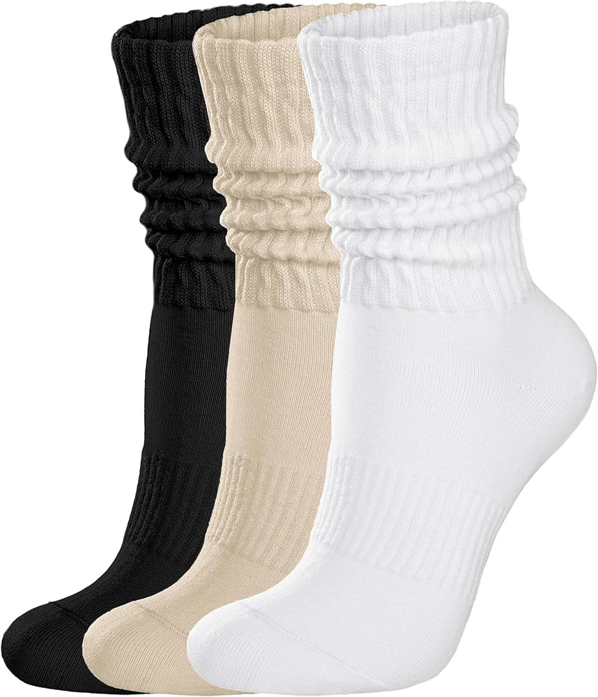COZYOFFI Womens Scrunch Crew Socks: Retro Solid Slouch Mid Calf Socks - Cotton Casual Athletic So... | Amazon (US)