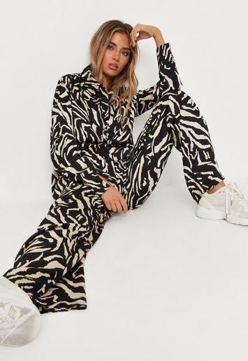Tall Black Co Ord Zebra Print Loungewear Trousers | Missguided (UK & IE)