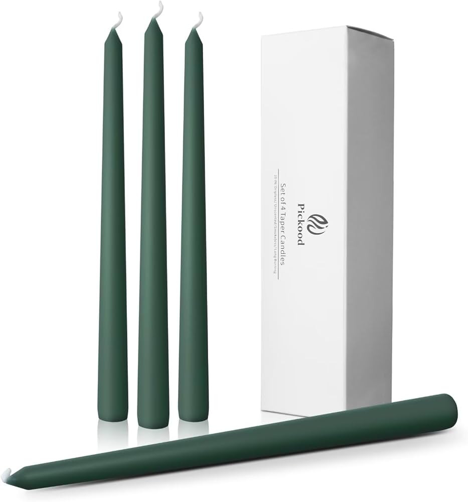 10-Inch Tall Dripless Taper Candles Set of 4 - Dark Green Tapered Candles, Perfect for Christmas ... | Amazon (US)