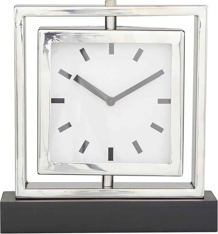 Deco 79 Stainless Steel Clock with Black Base, 9" x 3" x 10", Silver | Amazon (US)