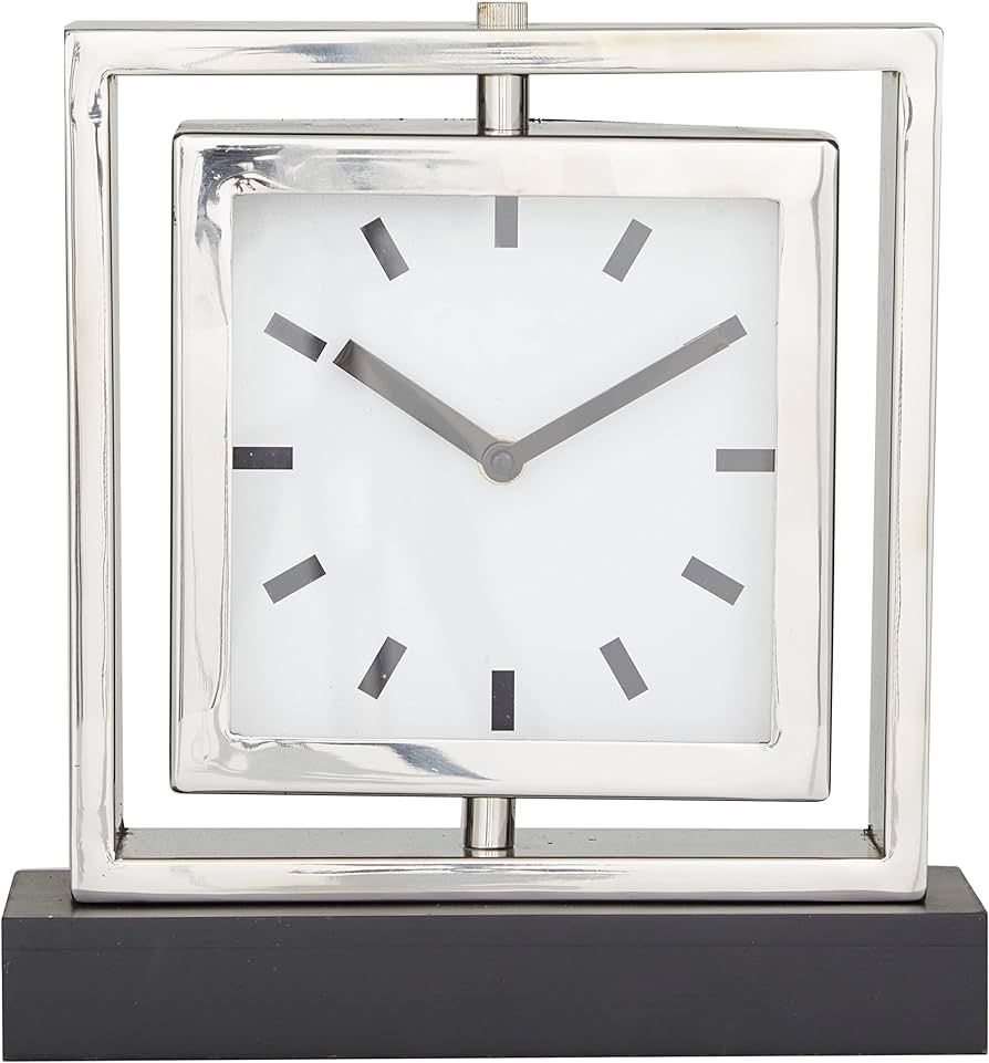 Deco 79 Stainless Steel Clock with Black Base, 9" x 3" x 10", Silver | Amazon (US)